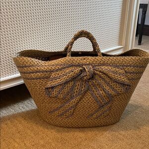 Eric Javits Natural and Black Woven Beach Bag Tote